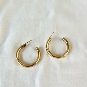 Gold plated medium hoop huggie earrings